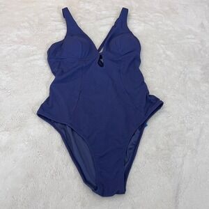 Cupshe Womens Navy Blue Textured V-Neck One Piece Swimsuit DAA12E5G002UU Size M